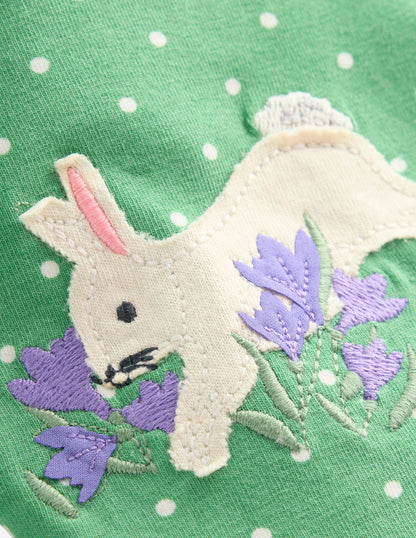 Appliqué Leggings-Aloe Green Bunnies