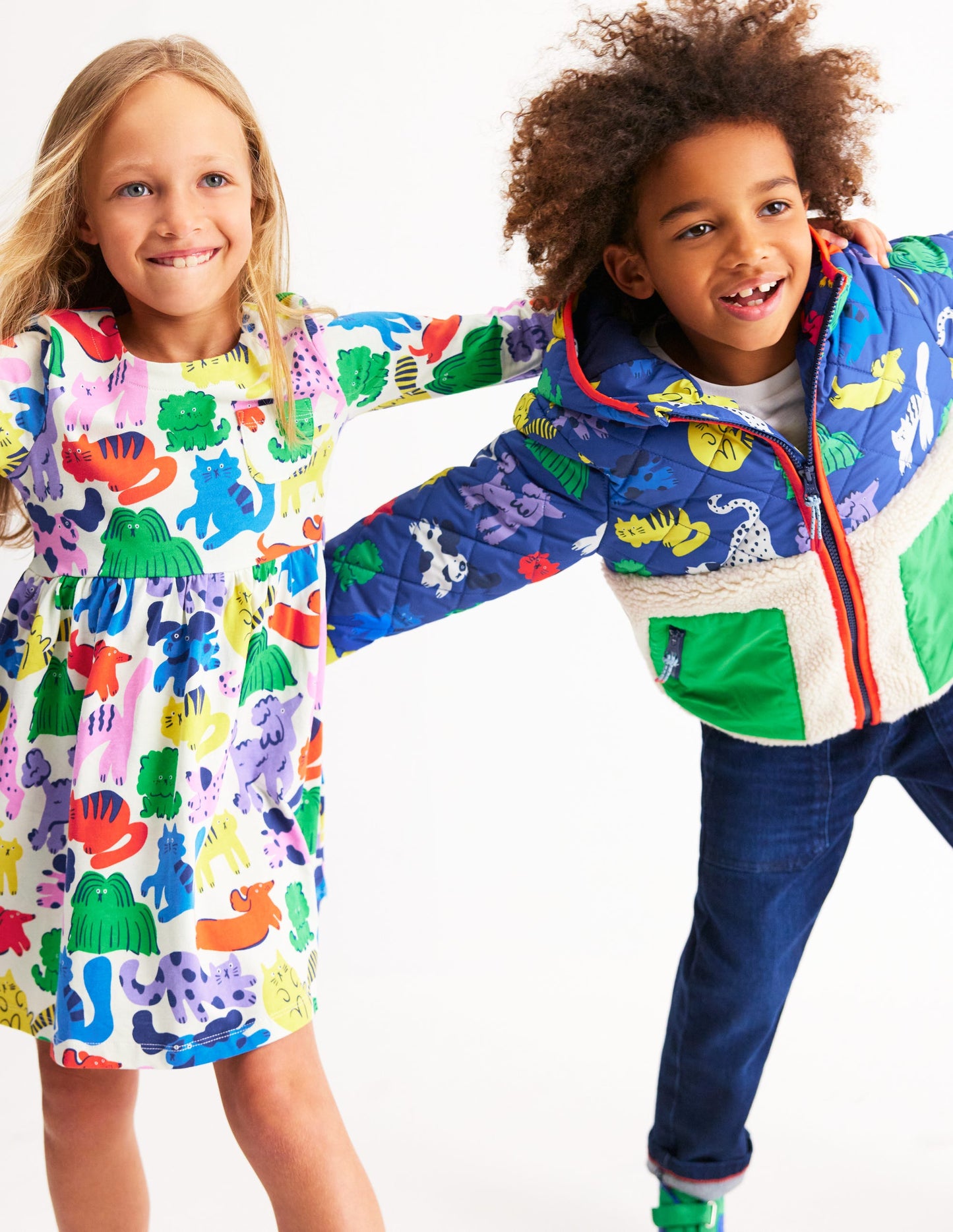 Long-Sleeved Fun Jersey Dress-Multi Oatmeal Rainbow Pets