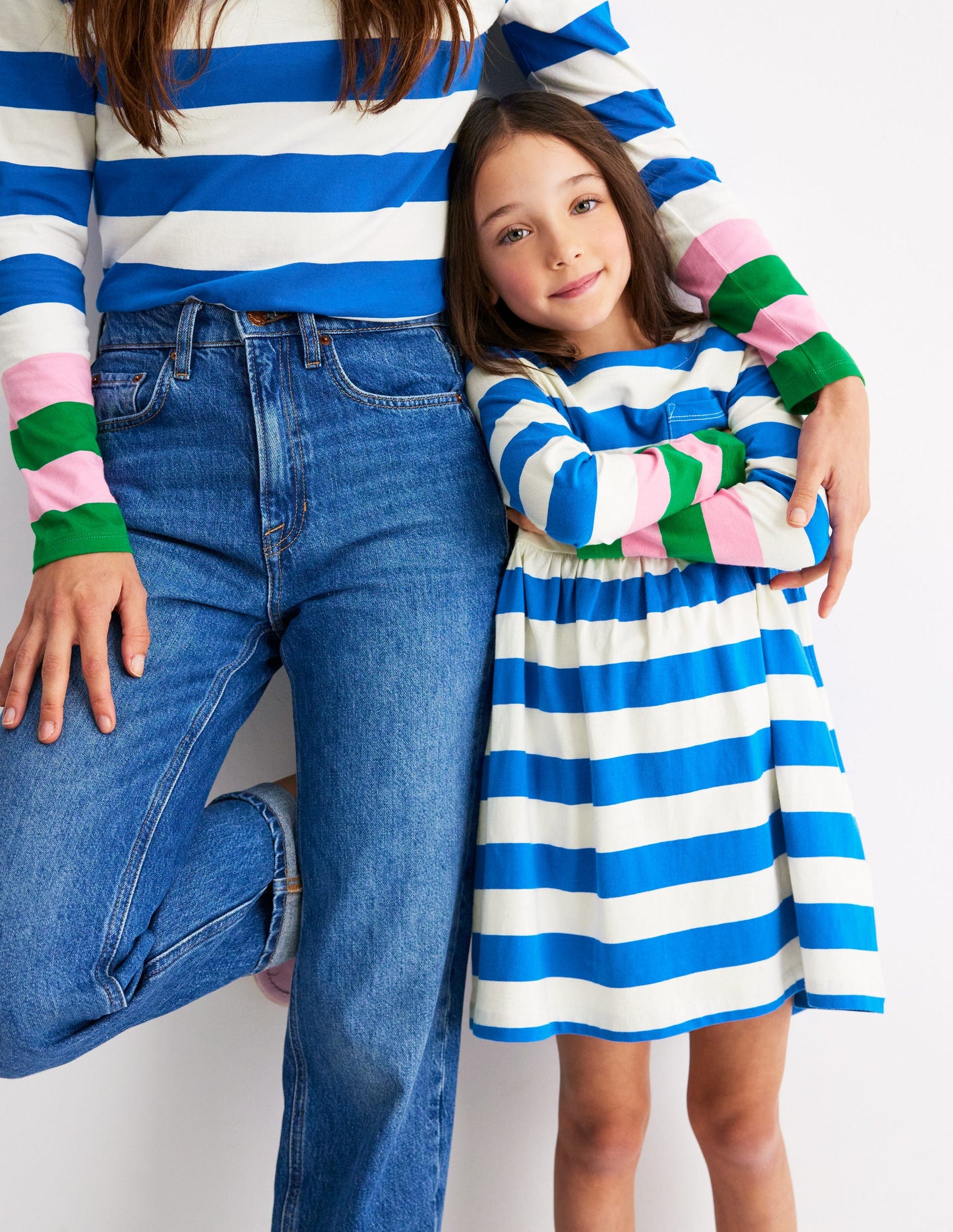 Long-Sleeved Fun Jersey Dress-Gallery Blue/ Ivory Stripe