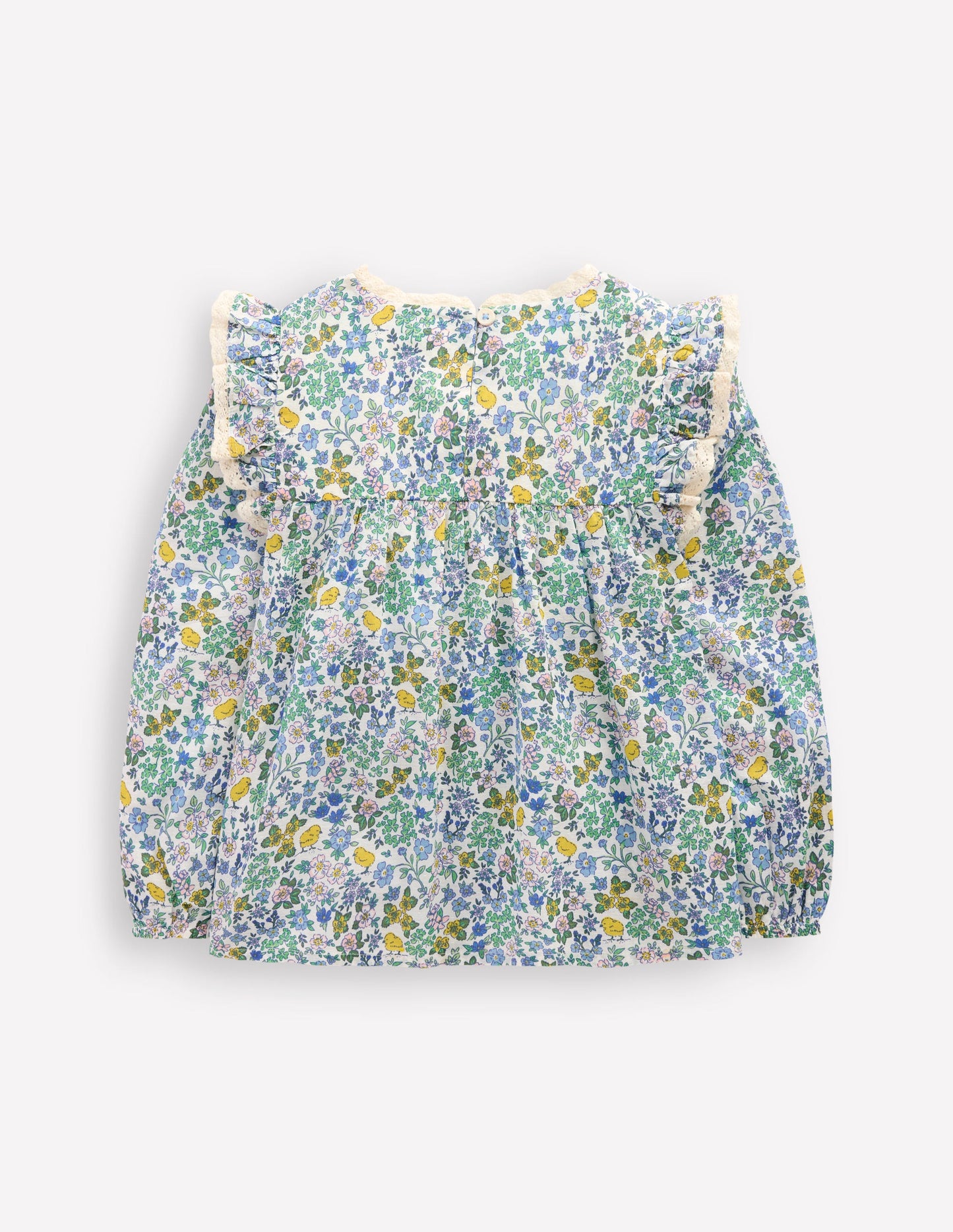 Smocked Ruffle Blouse-Vanilla White Chick Floral