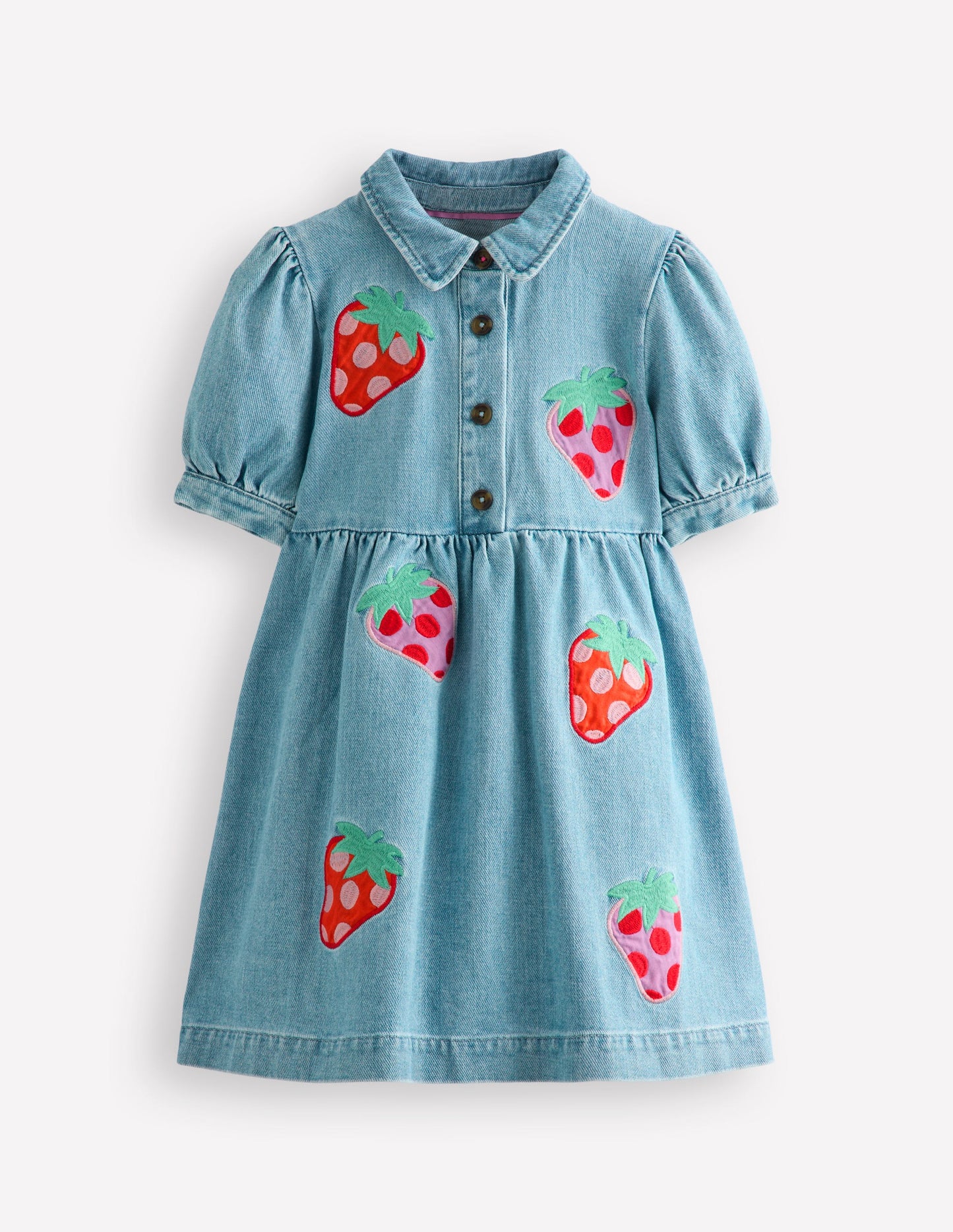 Denim Shirt Dress-Mid Vintage Denim Strawberry