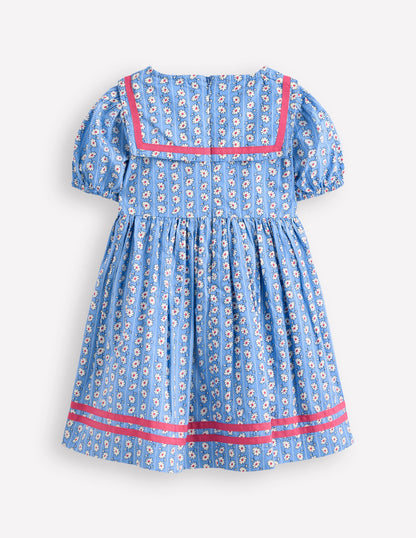 Heritage Sailor Dress-Arctic Blue Daisy Stripe