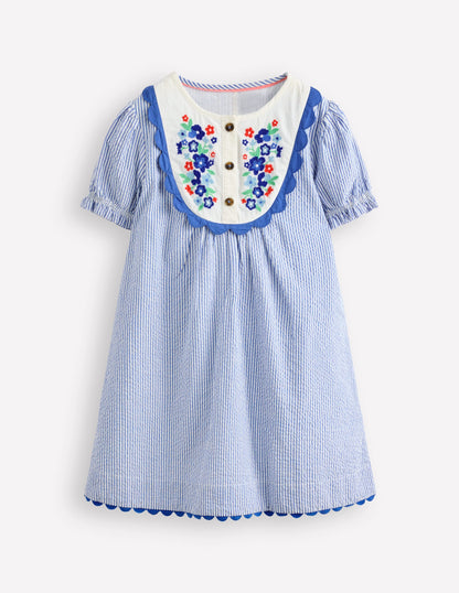 Embroidered Yoke Dress-Peacock Plume Blue