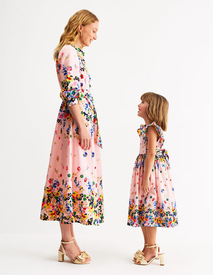 Bow Back Midi Dress-Floral Placement