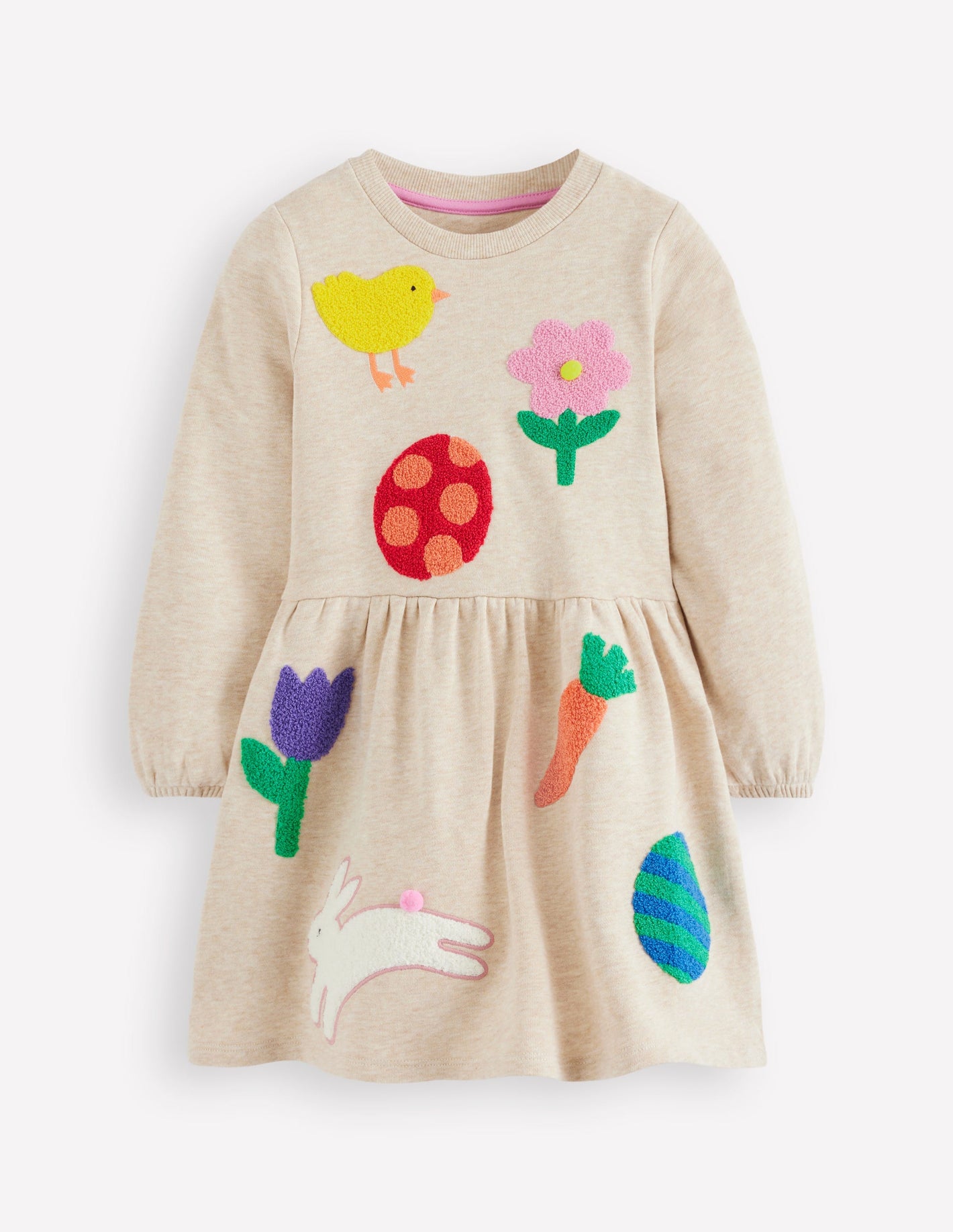 Boucle Appliqué Sweat Dress-Oatmeal Marl Easter Patches