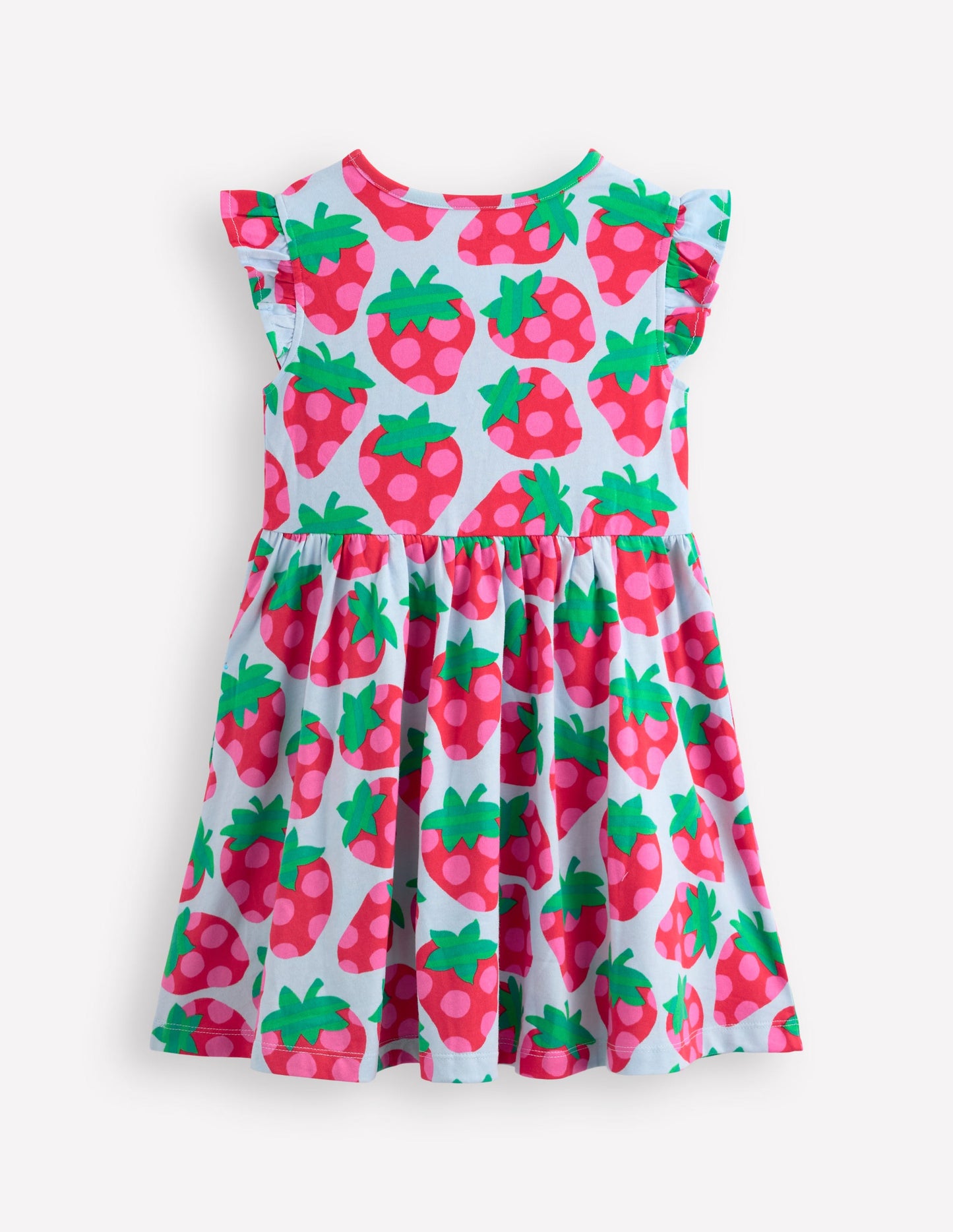 Frill Sleeve Jersey Dress-Misty Blue Spotty Strawberry