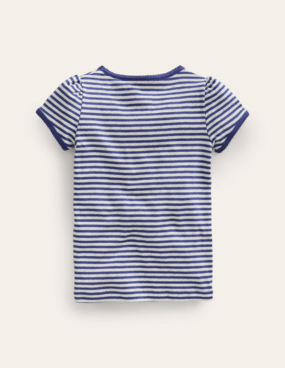 Short Sleeve Pointelle Top-Soft Ivory/Starboard Blue