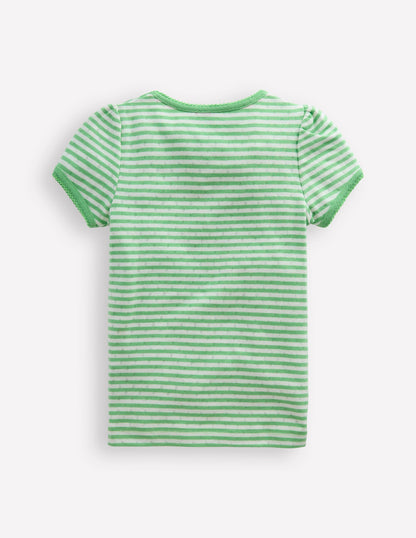 Short Sleeve Pointelle Top-Spring Green/ Ivory Stripe