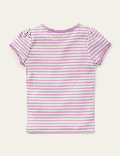 Short Sleeve Pointelle Top-Lilac Purple/Soft Ivory