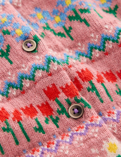 Edie Fair Isle Cardigan-Sea Pink Flowers