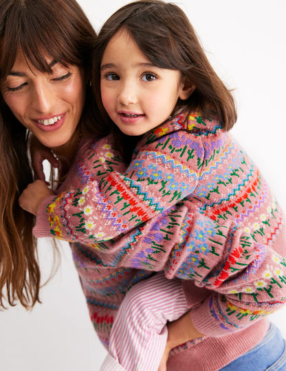 Edie Fair Isle Cardigan-Sea Pink Flowers