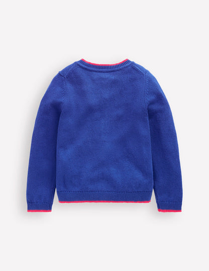 Evelyn Fun Logo Cardigan-Heron Blue Bow