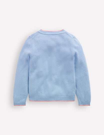 Evelyn Fun Logo Cardigan-Vintage Blue Chicks