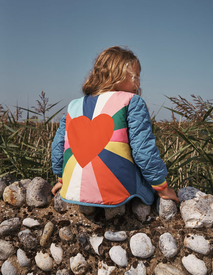 Fun Borg Lined Bomber-Peacock Plume Blue Heartburst