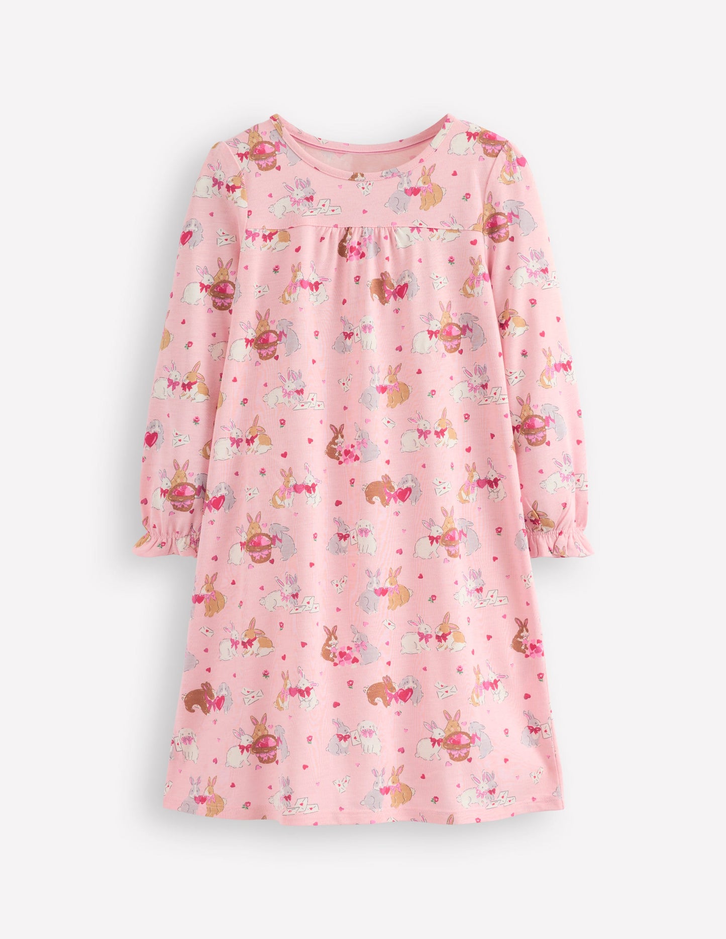 Printed Long-Sleeved Nightie-Chalk Pink Love Bunnies