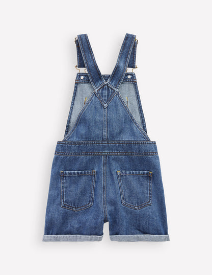 Heart Pocket Short Dungarees-Vintage Embroidered Daisy