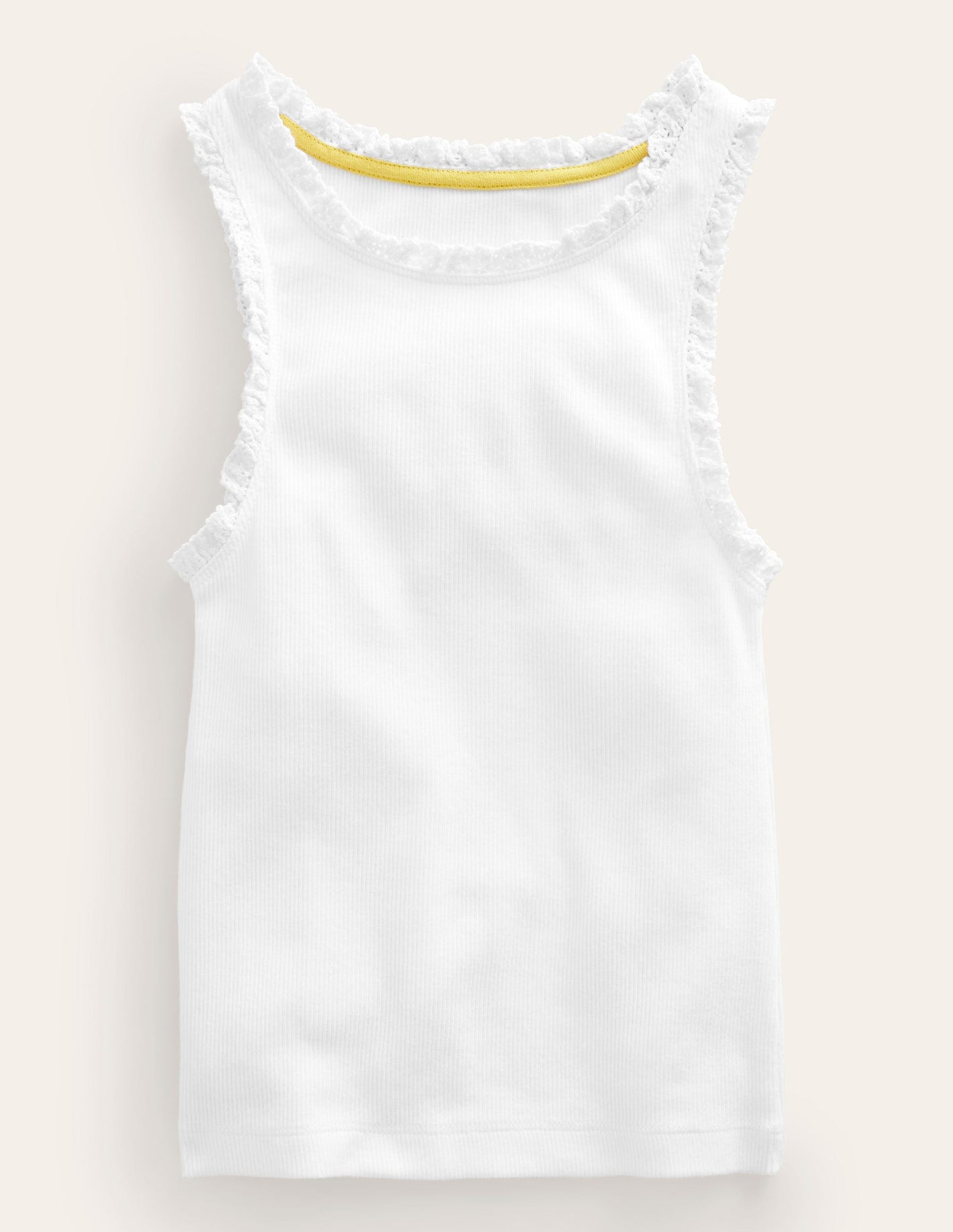 Ribbed Lace Trim Vest-White