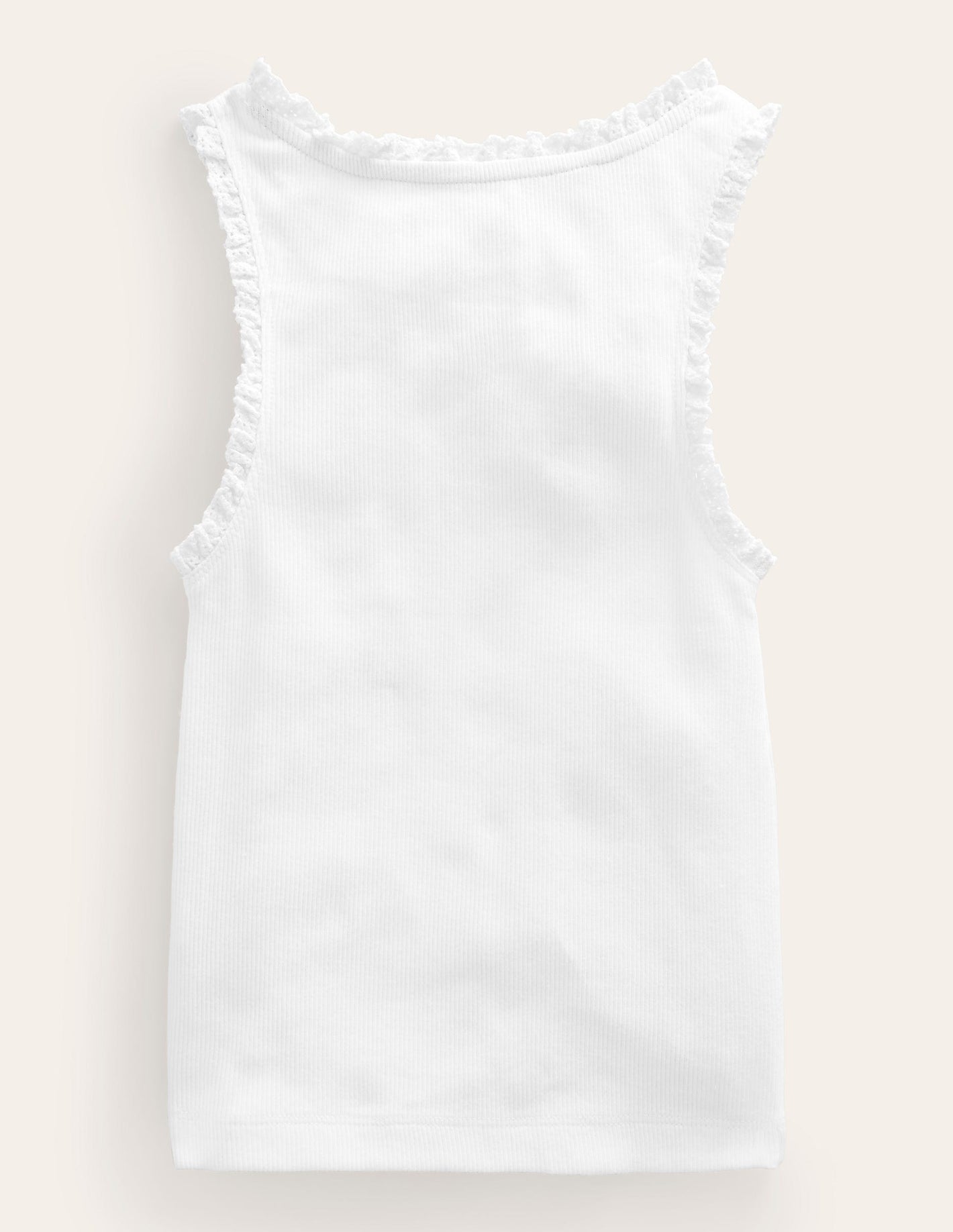 Ribbed Lace Trim Vest-White