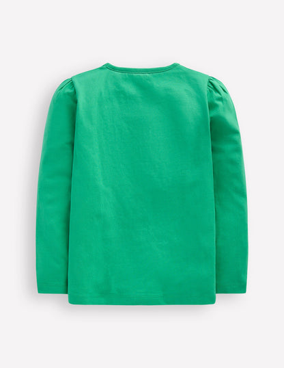 Puff Sleeve Applique T-Shirt-Aloe Green Bunny