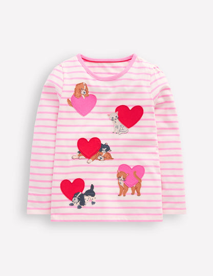 Puff Sleeve Applique T-Shirt-Bubblegum Pink/ Ivory Pets