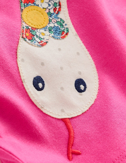 Puff Sleeve Applique T-Shirt-Pink Lunar New Year Snake