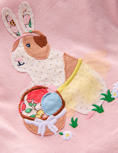 Puff Sleeve Applique T-Shirt-Chalk Pink Guinea Pig