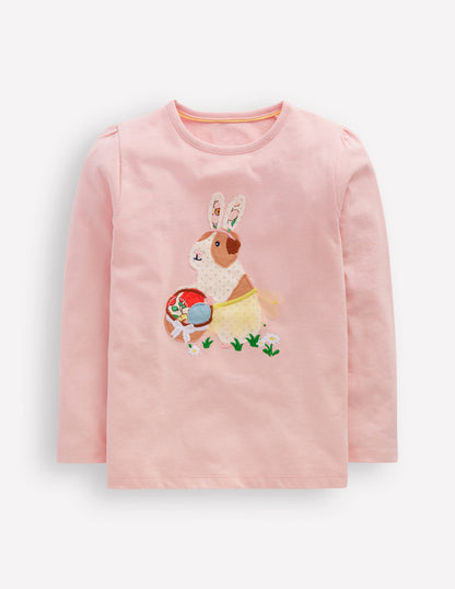 Puff Sleeve Applique T-Shirt-Chalk Pink Guinea Pig