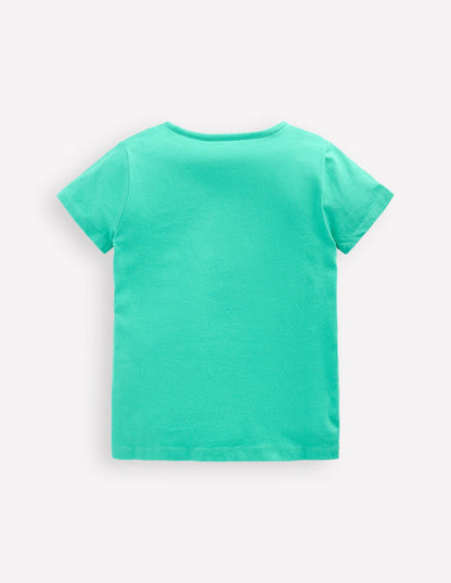 Short Sleeve Applique T-shirt-Turquoise Blue Bunny