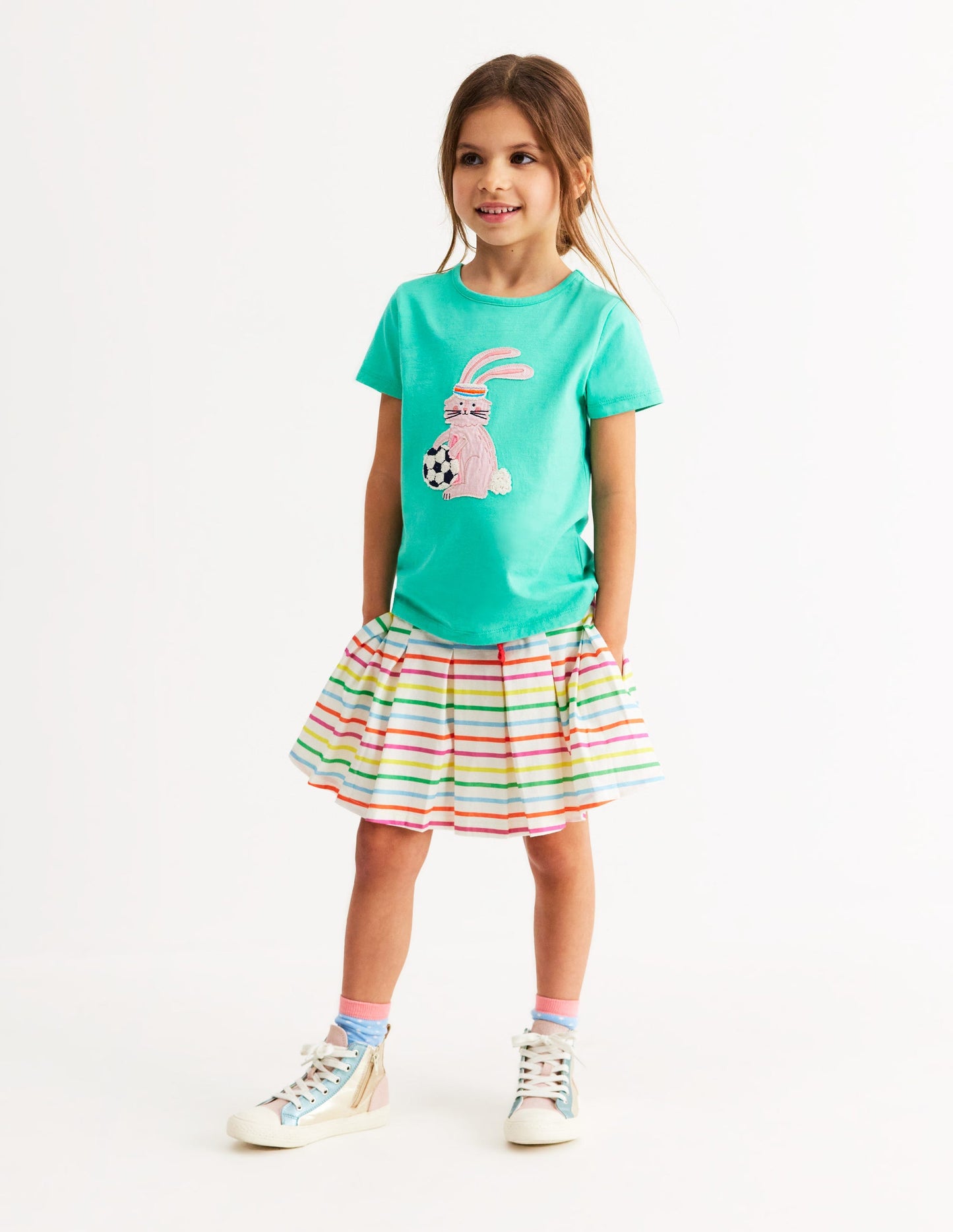 Short Sleeve Applique T-shirt-Turquoise Blue Bunny