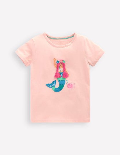 Short Sleeve Applique T-shirt-Chalk Pink Mermaid