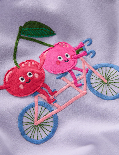 Short Sleeve Applique T-shirt-Misty Lavendar Cherries