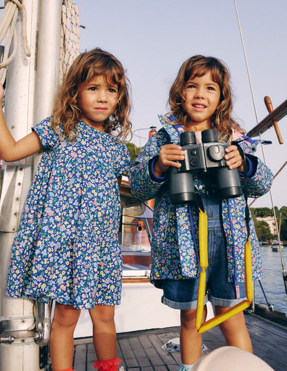 Waterproof Fisherman's Jacket-Sapphire Blue Nautical Floral