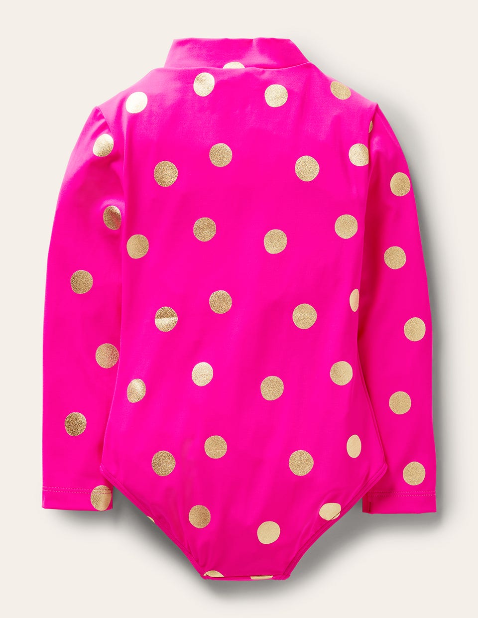 Long-Sleeved Swimsuit-Fuchsia Pink, Gold Foil Spot