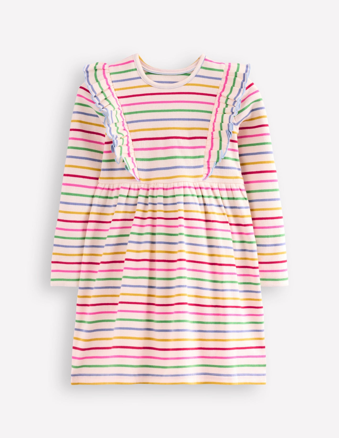 Ruffle Rib Jersey Dress-Multi Rainbow Stripe