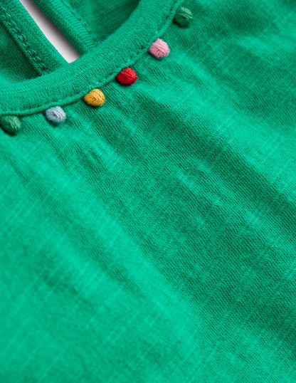 Ali Puff Sleeve Pom T-Shirt-Bright Emerald