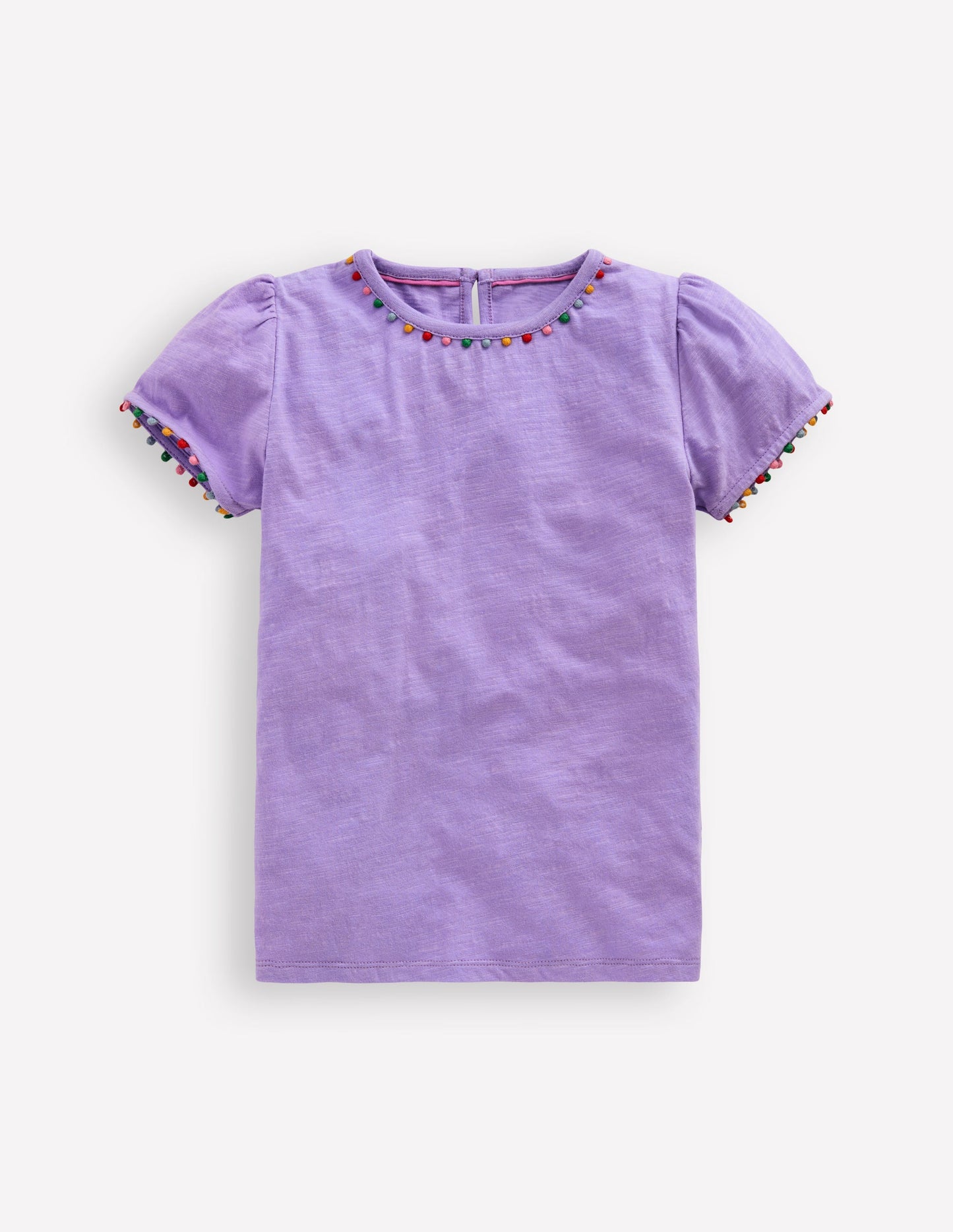 Ali Puff Sleeve Pom T-Shirt-Lavender Purple