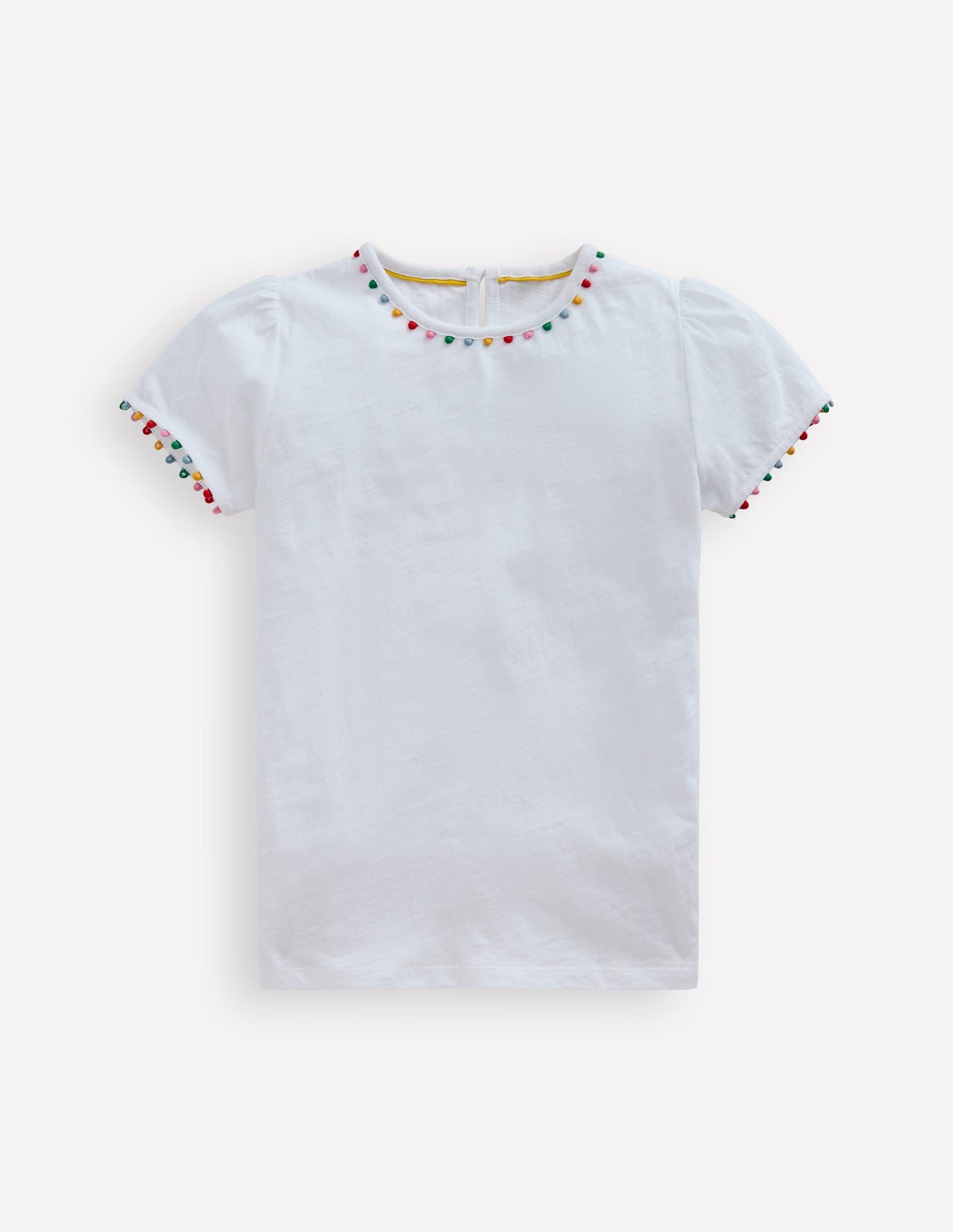 Ali Puff Sleeve Pom T-Shirt-White