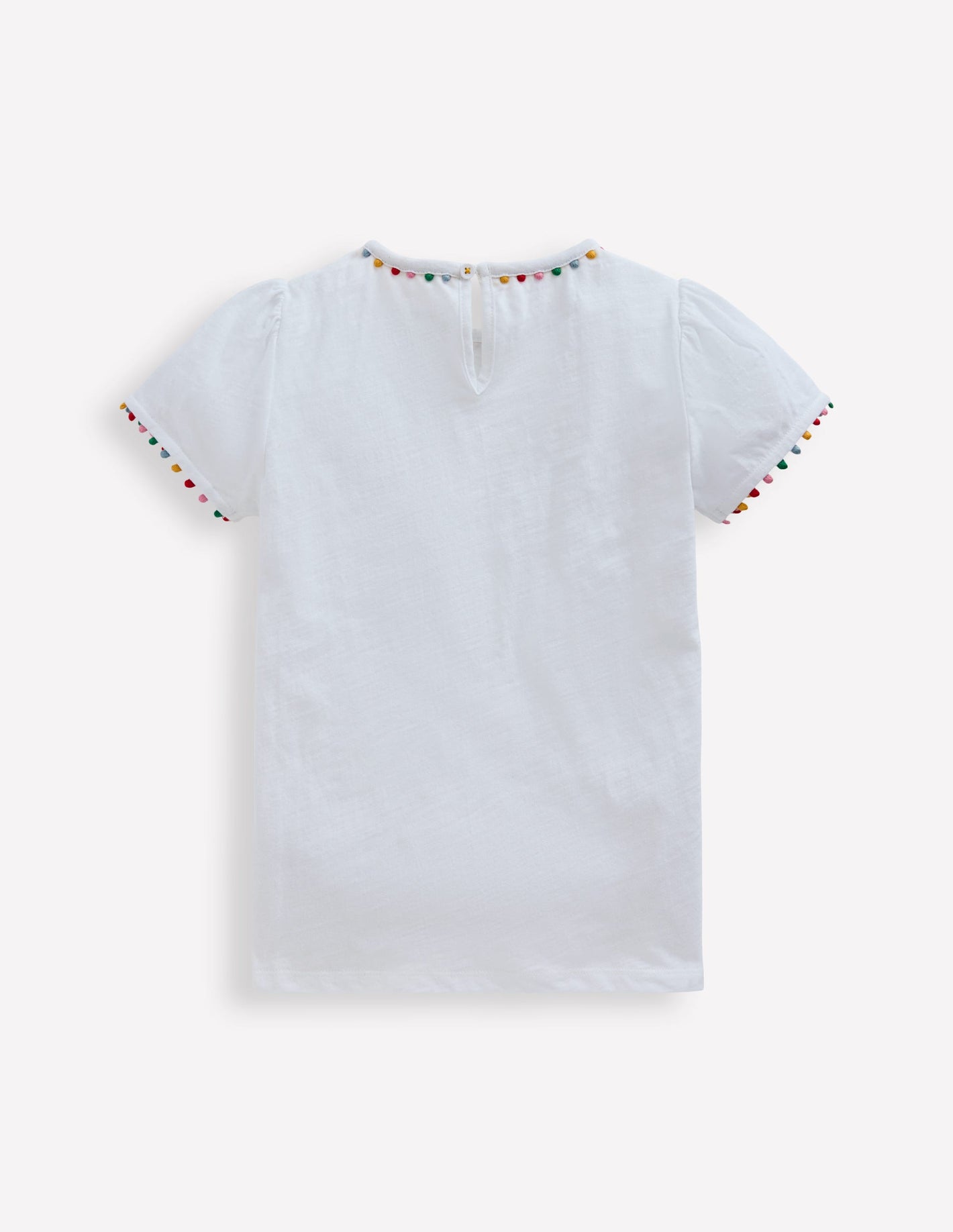 Ali Puff Sleeve Pom T-Shirt-White