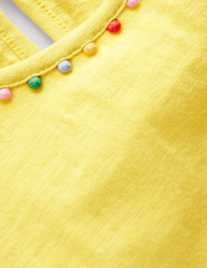 Ali Puff Sleeve Pom T-Shirt-Pineapple Yellow