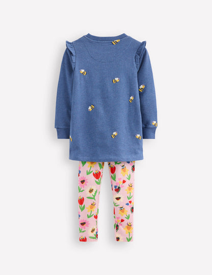 Sweat Tunic and Legging set-Blue Marl Bees