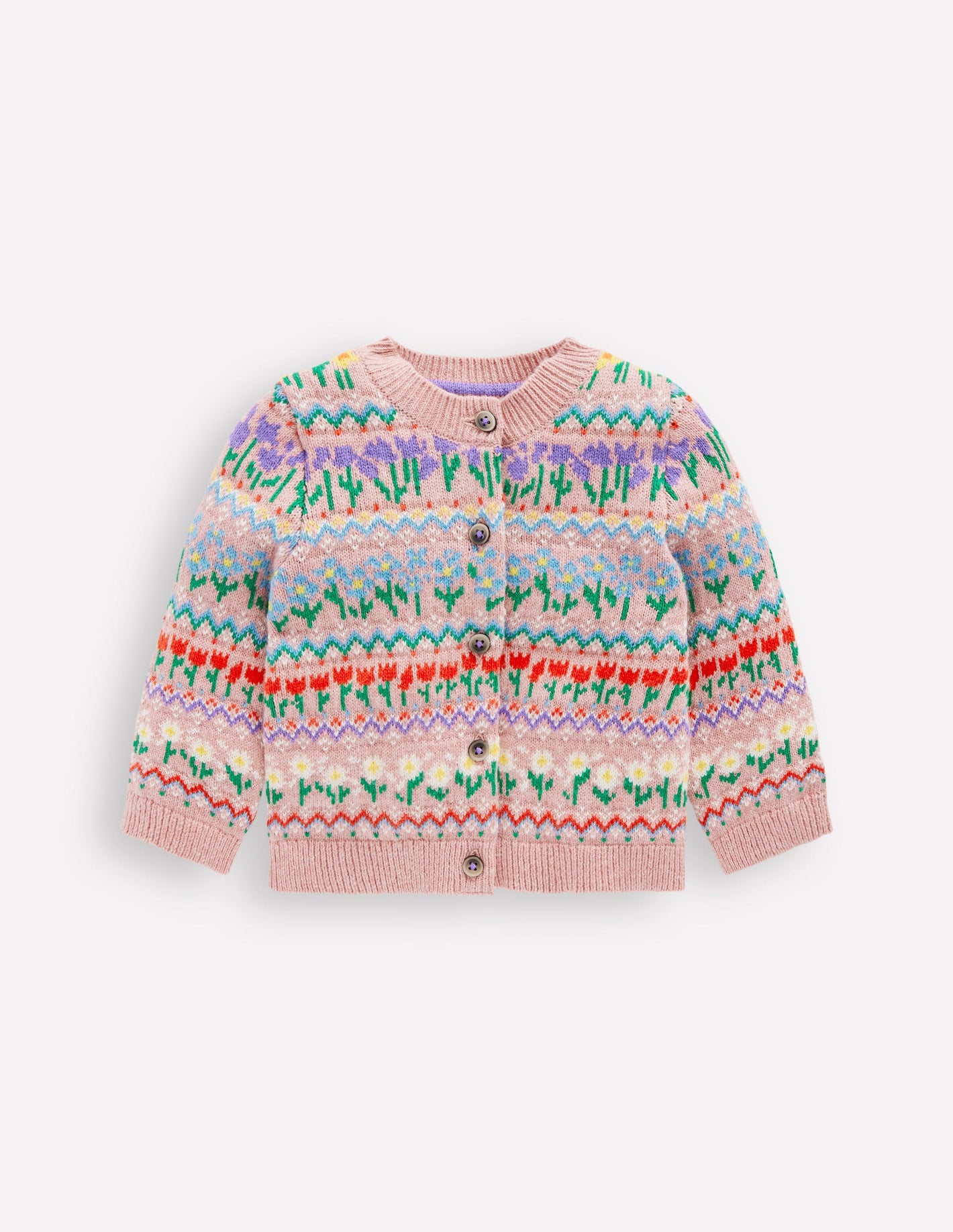 Edie Fair Isle Cardigan-Bubblegum Pink Flowers