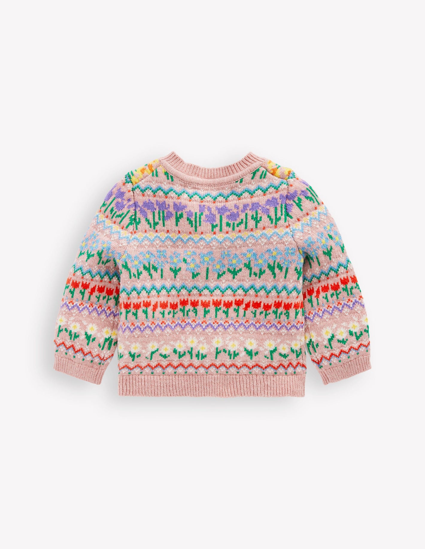 Edie Fair Isle Cardigan-Bubblegum Pink Flowers