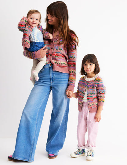 Edie Fair Isle Cardigan-Bubblegum Pink Flowers