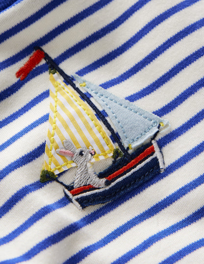 Boys Applique T-Shirt-Ivory and Blue Heron Stripe