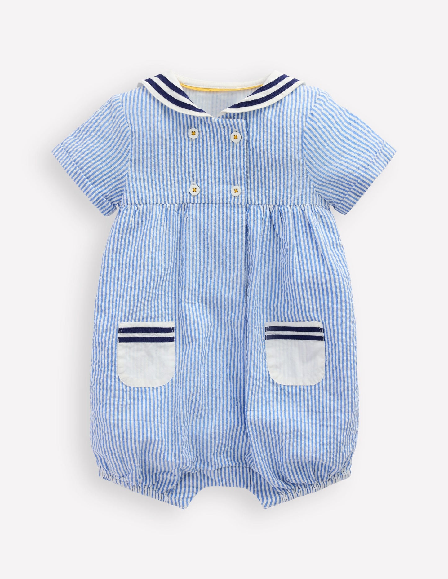 Boys Heritage Nautical Romper-Vintage Blue Ticking Stripe