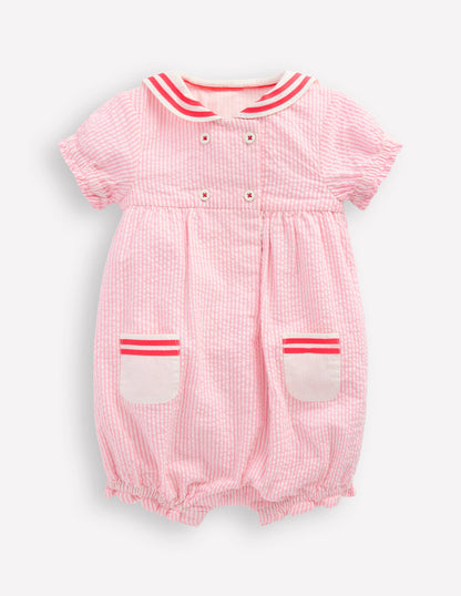 Heritage Nautical Romper-Pink Ticking Stripe