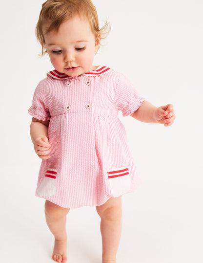 Heritage Nautical Romper-Pink Ticking Stripe