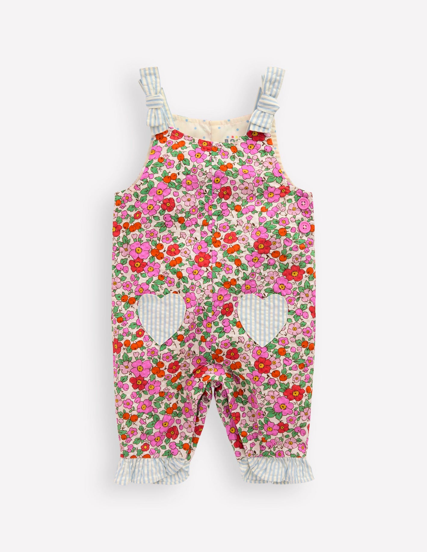 Girls Heart Patch Dungaree-Pink Apple Blossom Floral