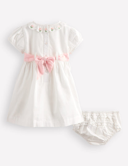 Occasion Smocked Dress-Ivory