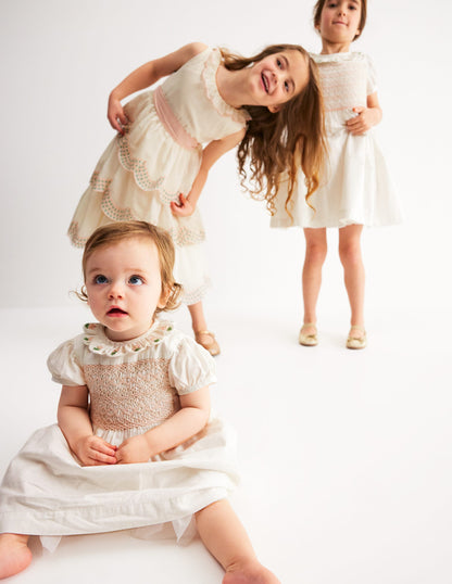 Occasion Smocked Dress-Ivory